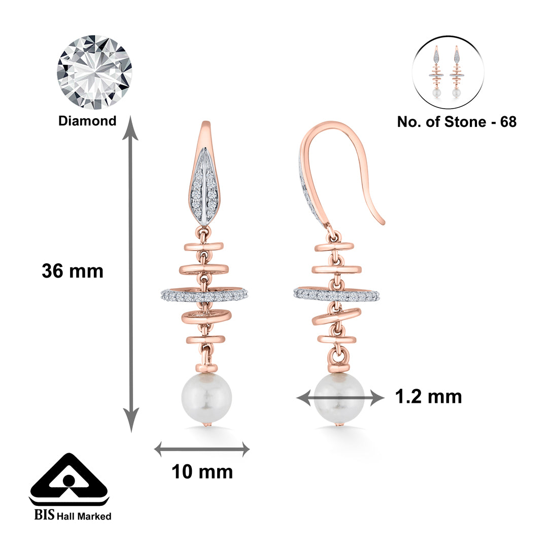 pearl orbit rose gold dangler diamond earring for woman