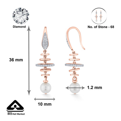 Pearl Orbit Rose Gold Dangler Diamond Earring For Woman
