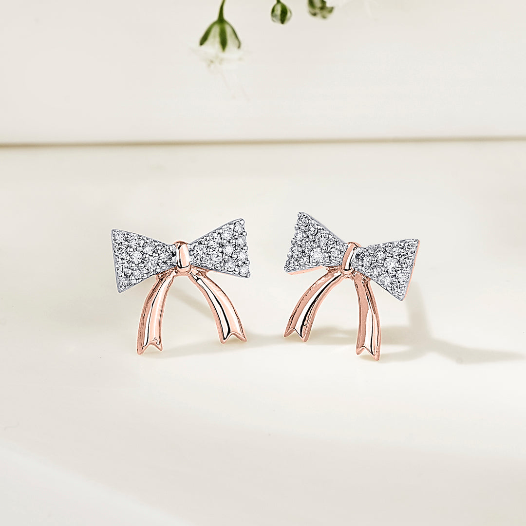 Bow Belle Rose Gold Stud Diamond Earring For Women