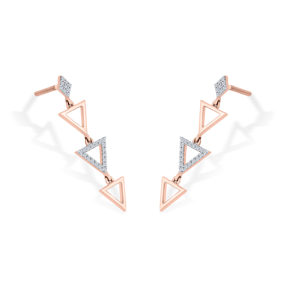 pyramid glint rose gold dangler diamond earring for woman