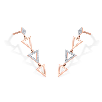 Pyramid Glint Rose Gold Dangler Diamond Earring For Woman