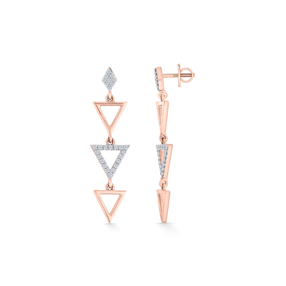 pyramid glint rose gold dangler diamond earring for woman