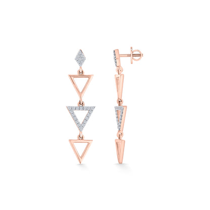 Pyramid Glint Rose Gold Dangler Diamond Earring For Woman