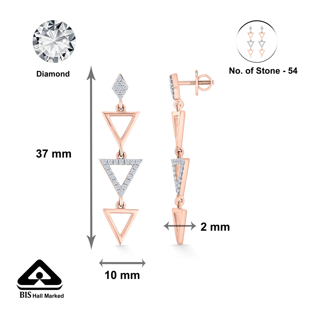 pyramid glint rose gold dangler diamond earring for woman