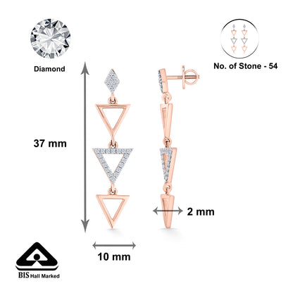 Pyramid Glint Rose Gold Dangler Diamond Earring For Woman