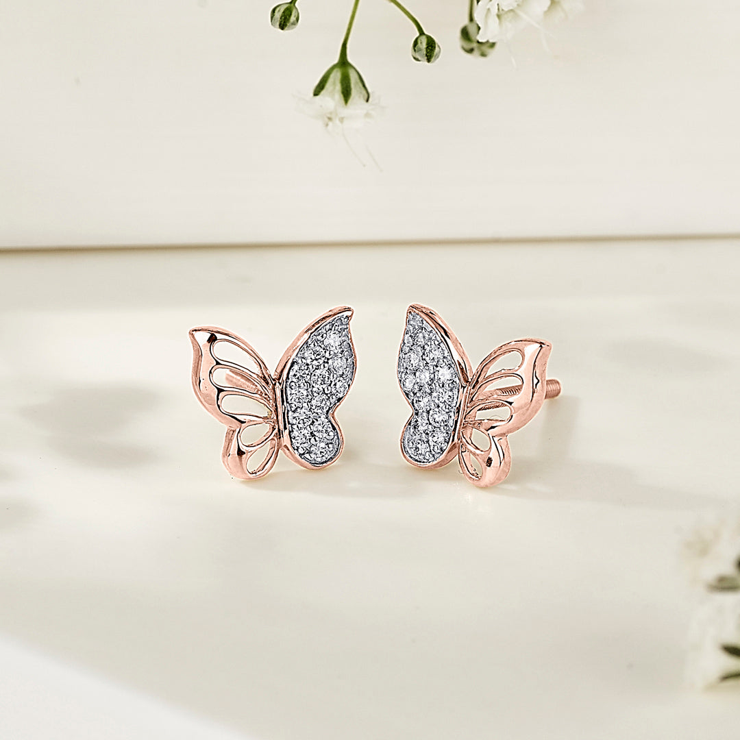 Wispwing Fly Rose Gold Stud Diamond Earring For Women