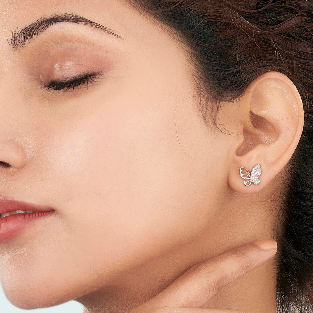 Wispwing Fly Rose Gold Stud Diamond Earring For Women
