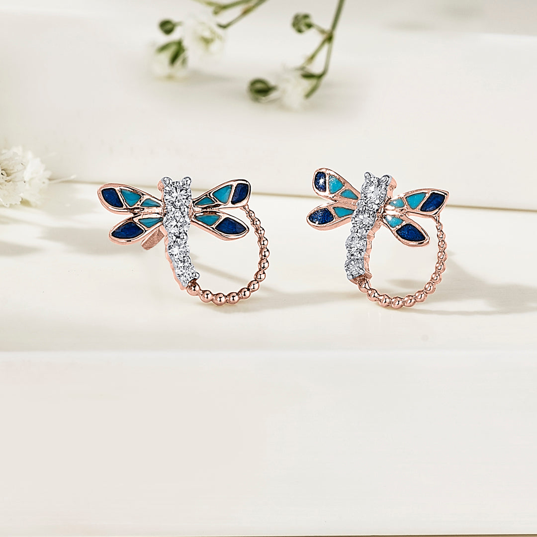 Blue Whimsy Rose Gold Stud Diamond Earring For Women