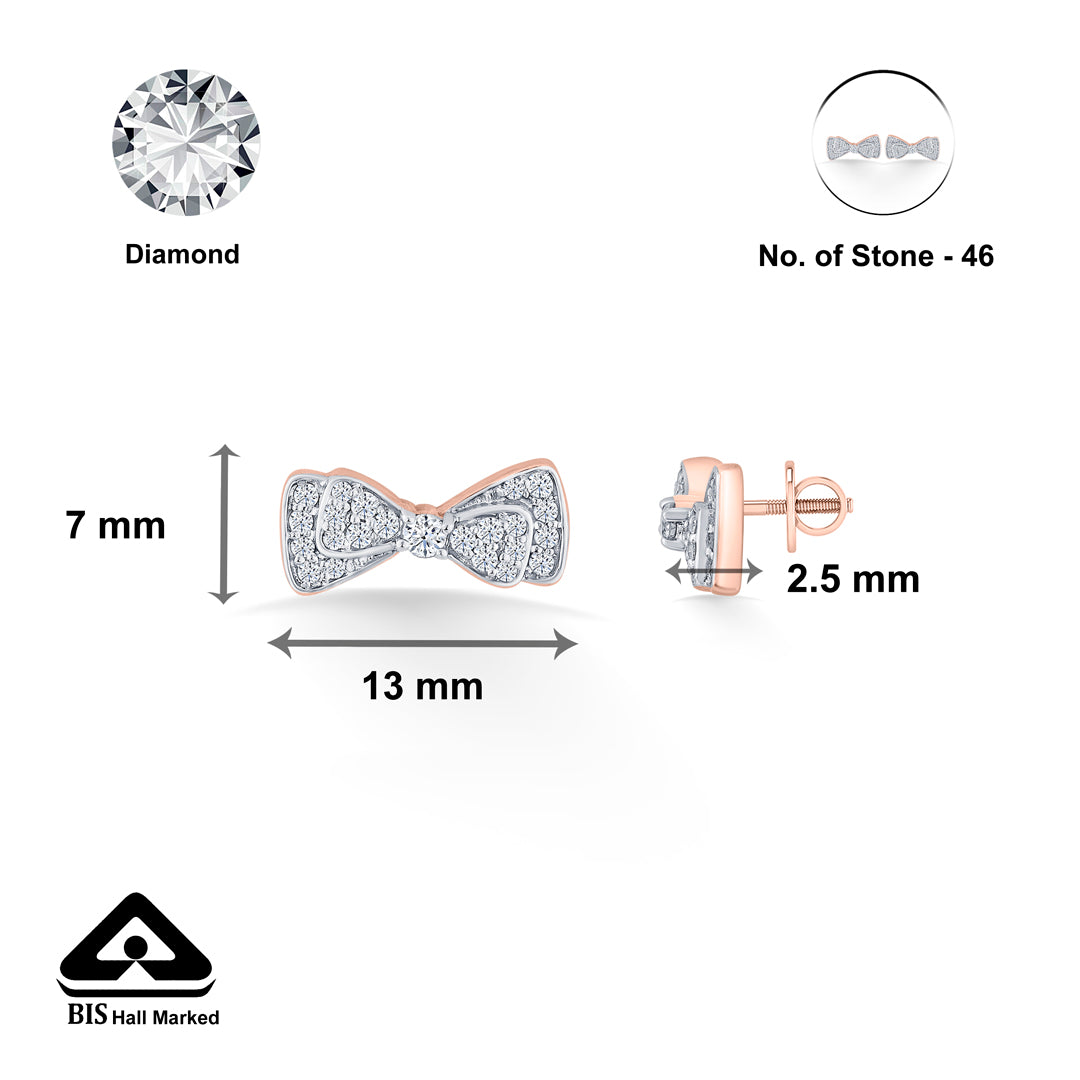 diamond bow rose gold stud diamond earring for woman