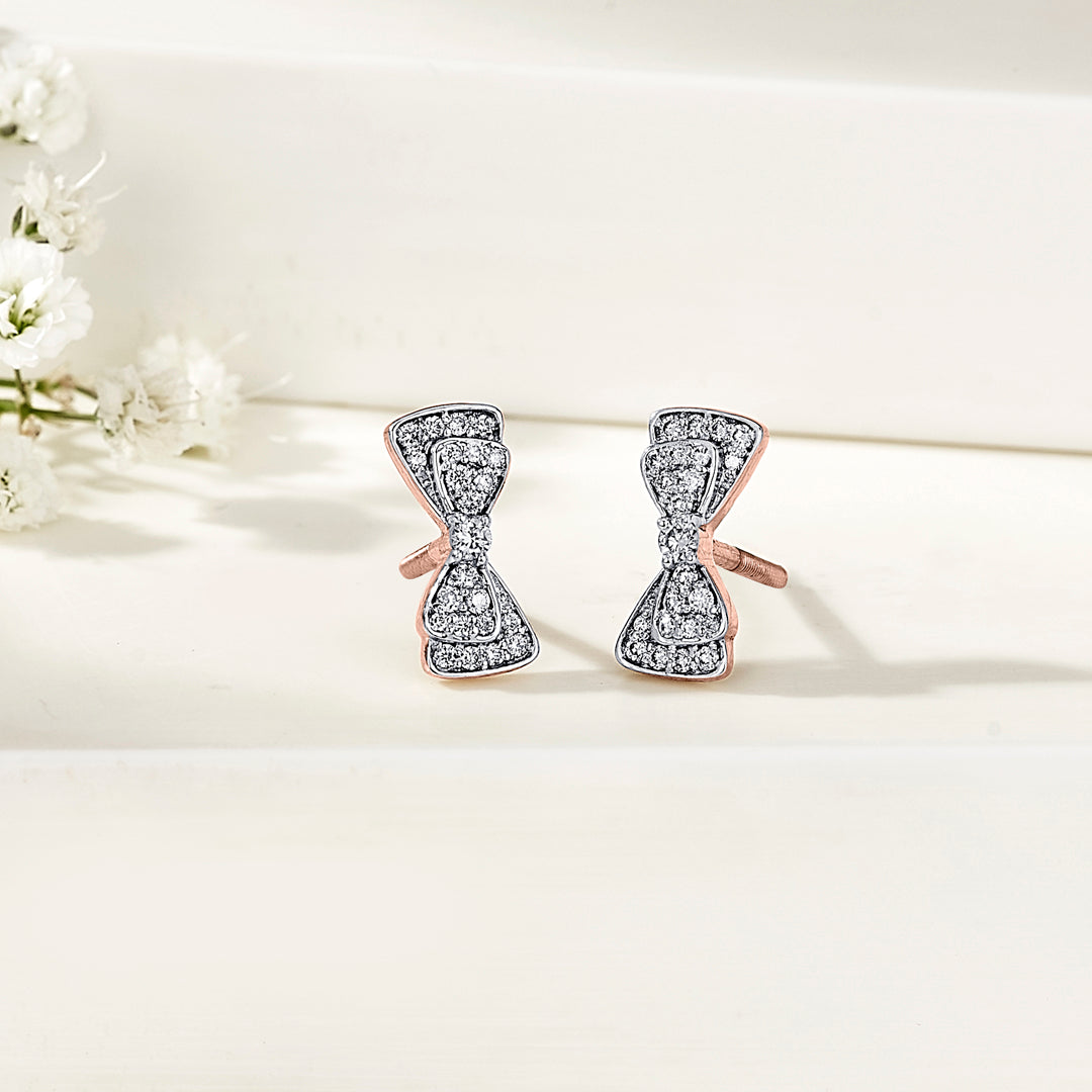 Diamond Bow Rose Gold Stud Diamond Earring For Women