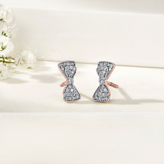 Diamond Bow Rose Gold Stud Diamond Earring For Woman
