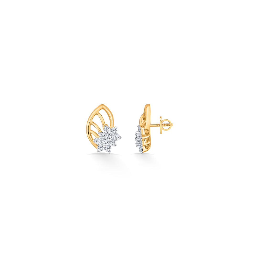 crystal leaflet gold stud diamond earring for woman