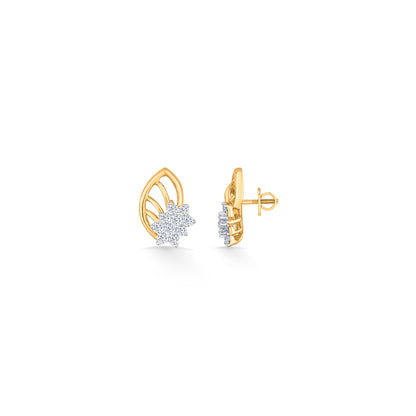 Crystal Leaflet Gold Stud Diamond Earring for Woman