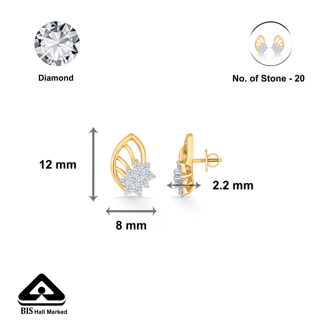 crystal leaflet gold stud diamond earring for woman