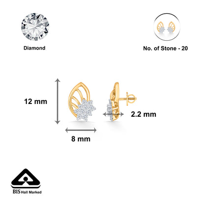 Crystal Leaflet Gold Stud Diamond Earring for Woman