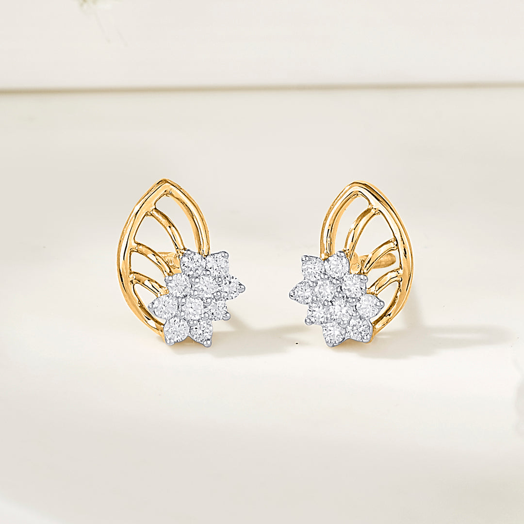 Crystal Leaflet Gold Stud Diamond Earring for Women