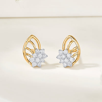 Crystal Leaflet Gold Stud Diamond Earring for Woman