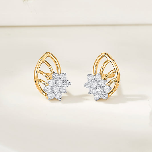 Crystal Leaflet Gold Stud Diamond Earring for Woman