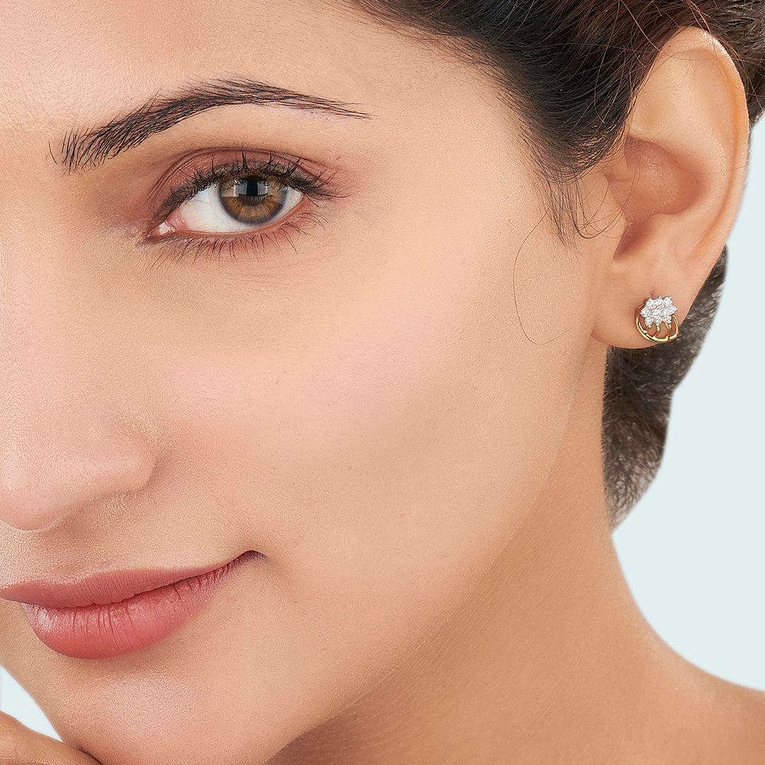 crystal leaflet gold stud diamond earring for woman