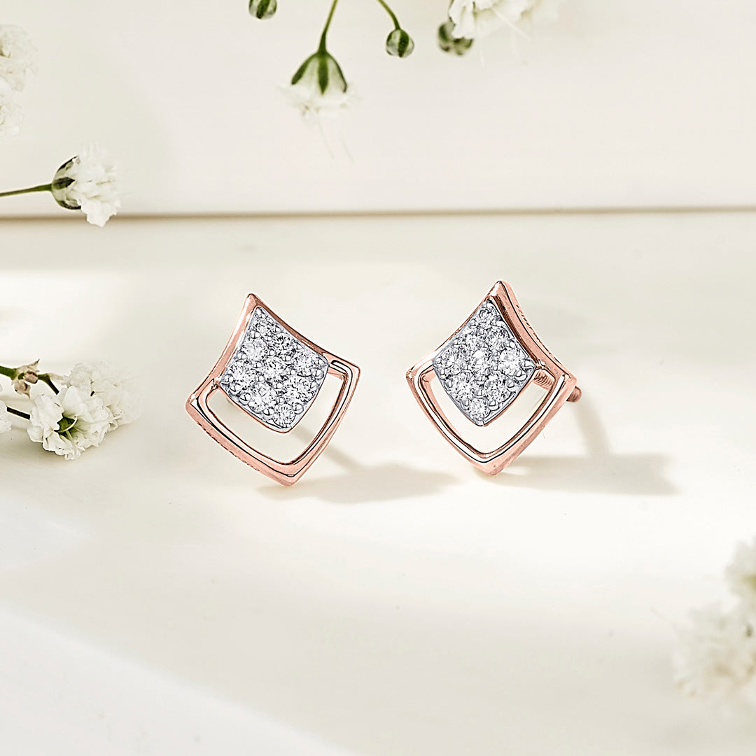 Moonflare Charms Rose Gold Stud Diamond Earring For Women