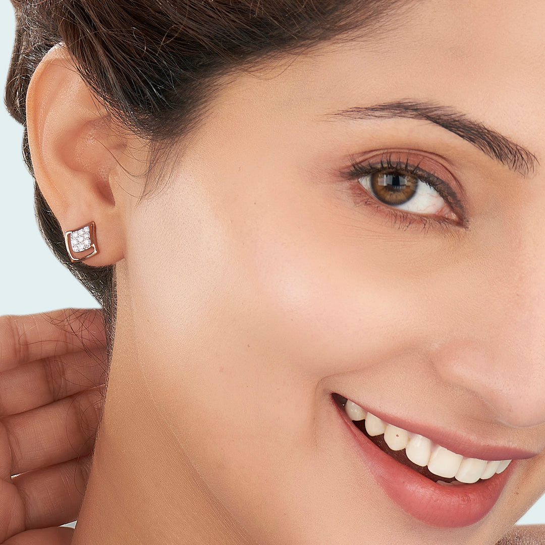 Moonflare Charms Rose Gold Stud Diamond Earring For Women
