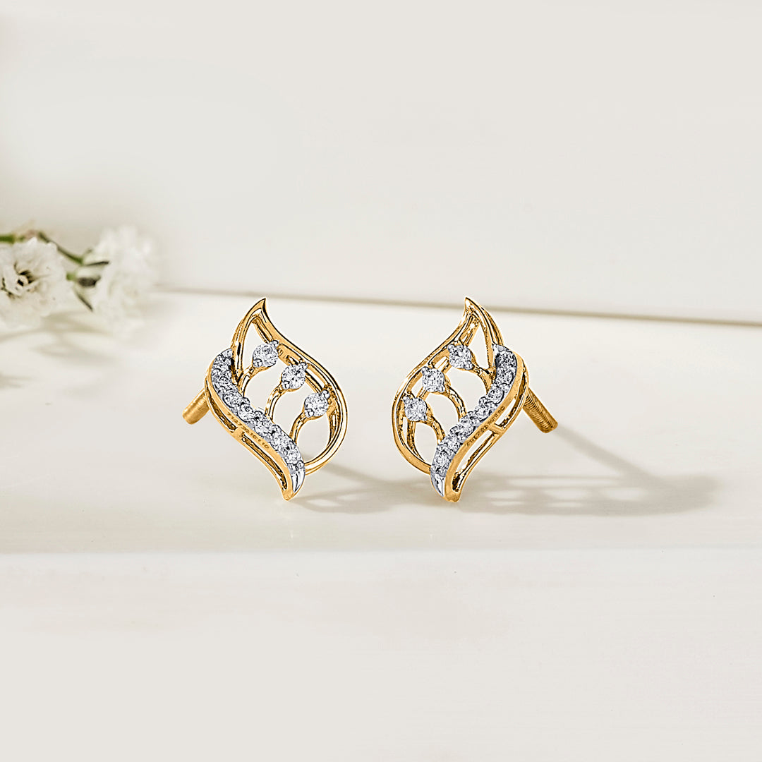 Eternal Foliage Gold & Diamond Stud Earring For Women