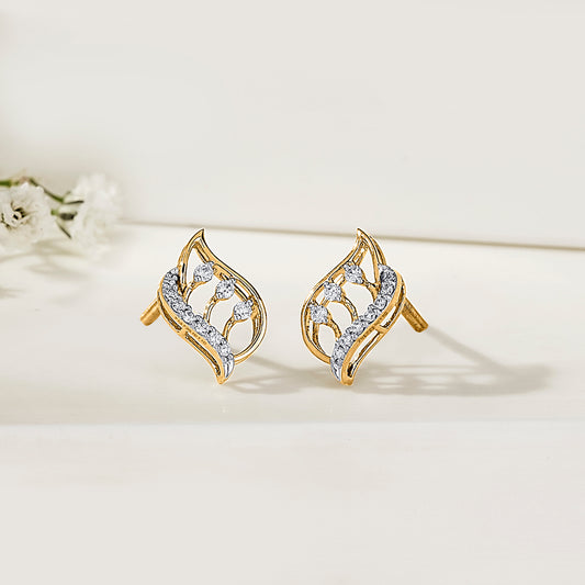 Eternal Foliage Gold & Diamond Stud Earring For Women