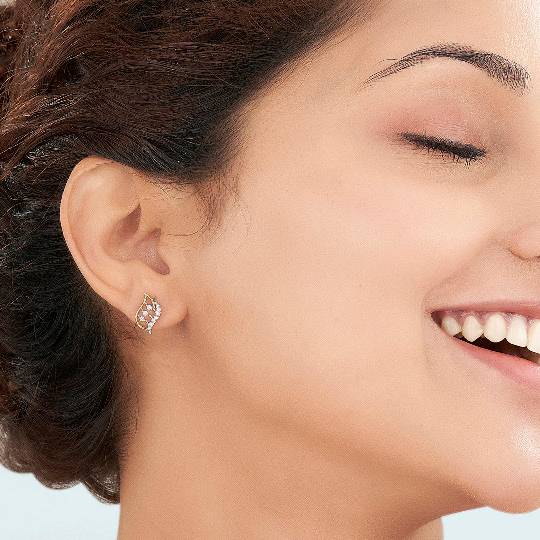 Eternal Foliage Gold & Diamond Stud Earring For Women