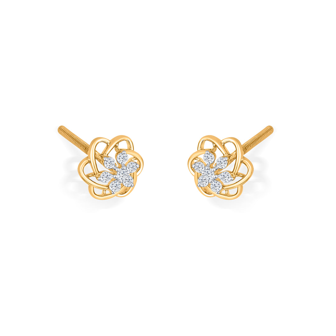 celestial flower gold stud diamond earring for woman