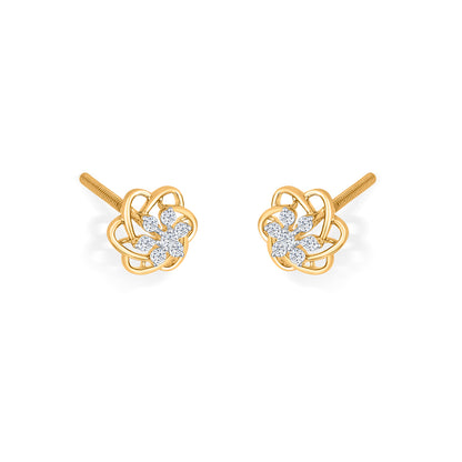 Celestial Flower Gold Stud Diamond Earring for Woman