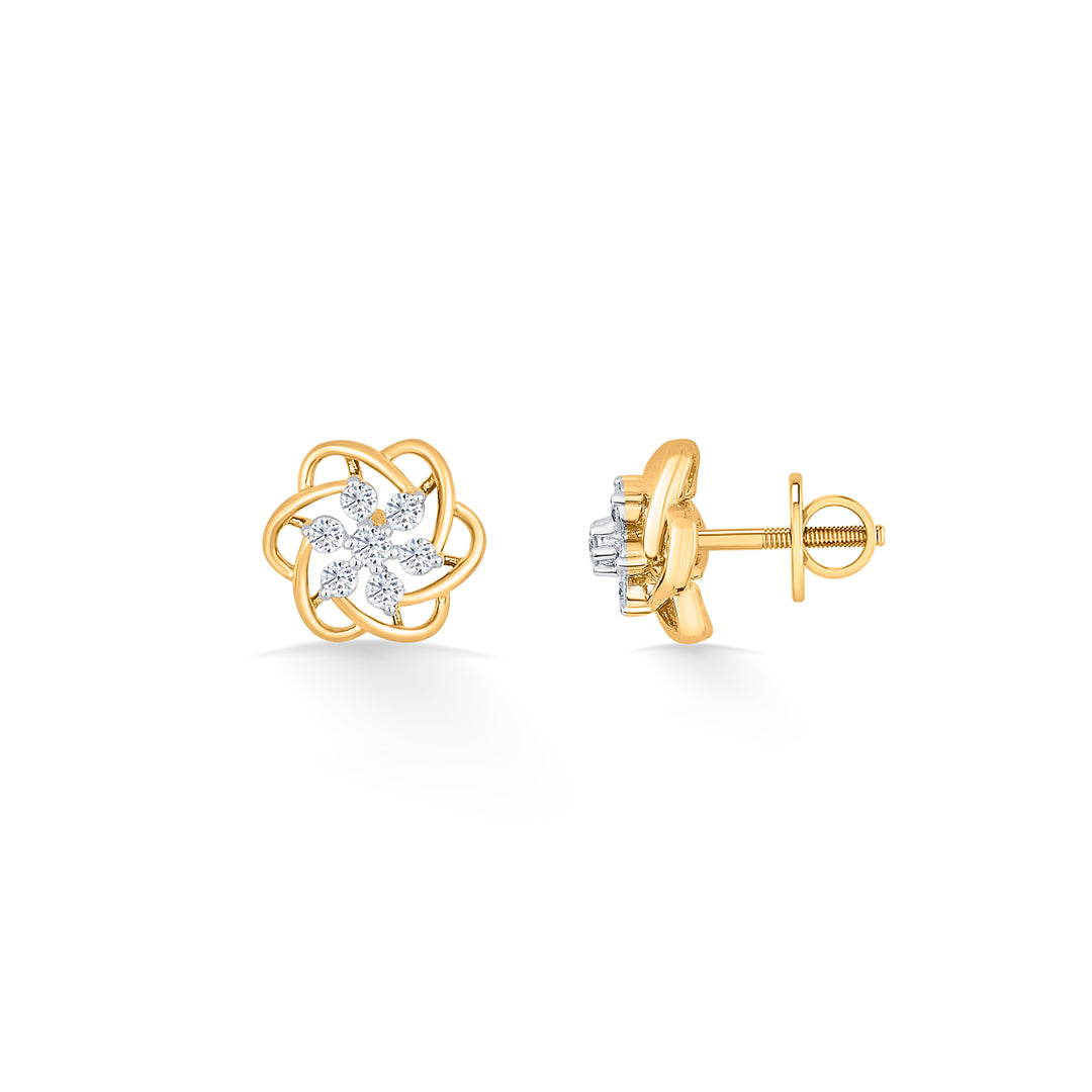 celestial flower gold stud diamond earring for woman