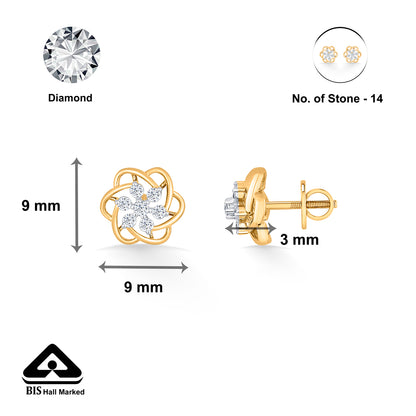 Celestial Flower Gold Stud Diamond Earring for Woman