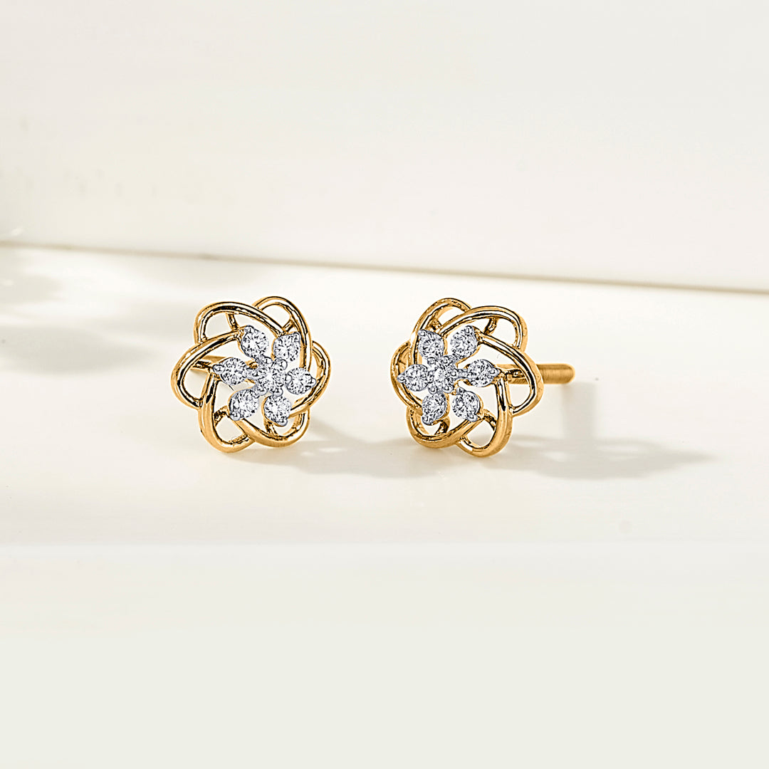 Celestial Flower Gold Stud Diamond Earring for Women