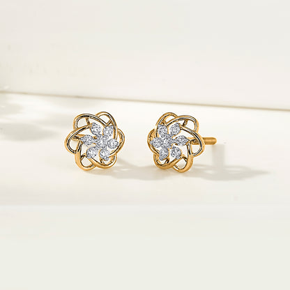 Celestial Flower Gold Stud Diamond Earring for Woman