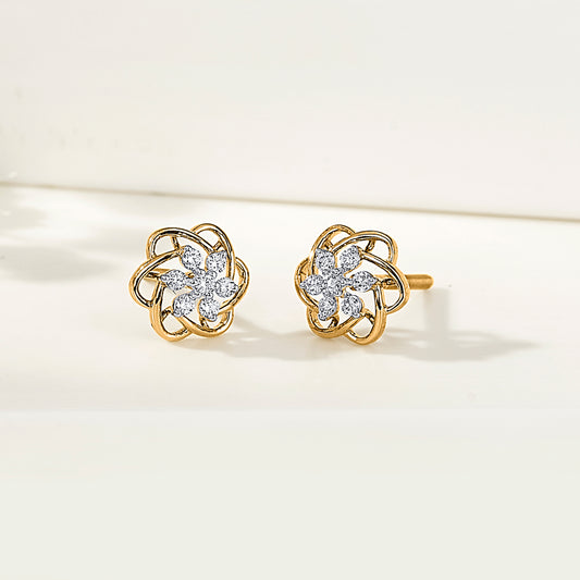 Celestial Flower Gold Stud Diamond Earring for Woman