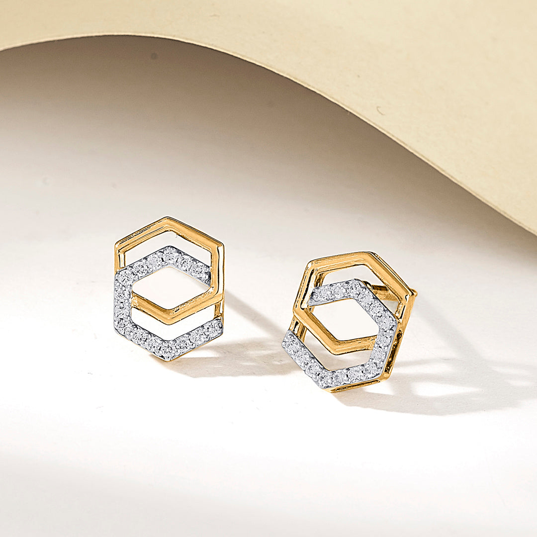 Geo Glitz Gold Stud Diamond Earring for Women