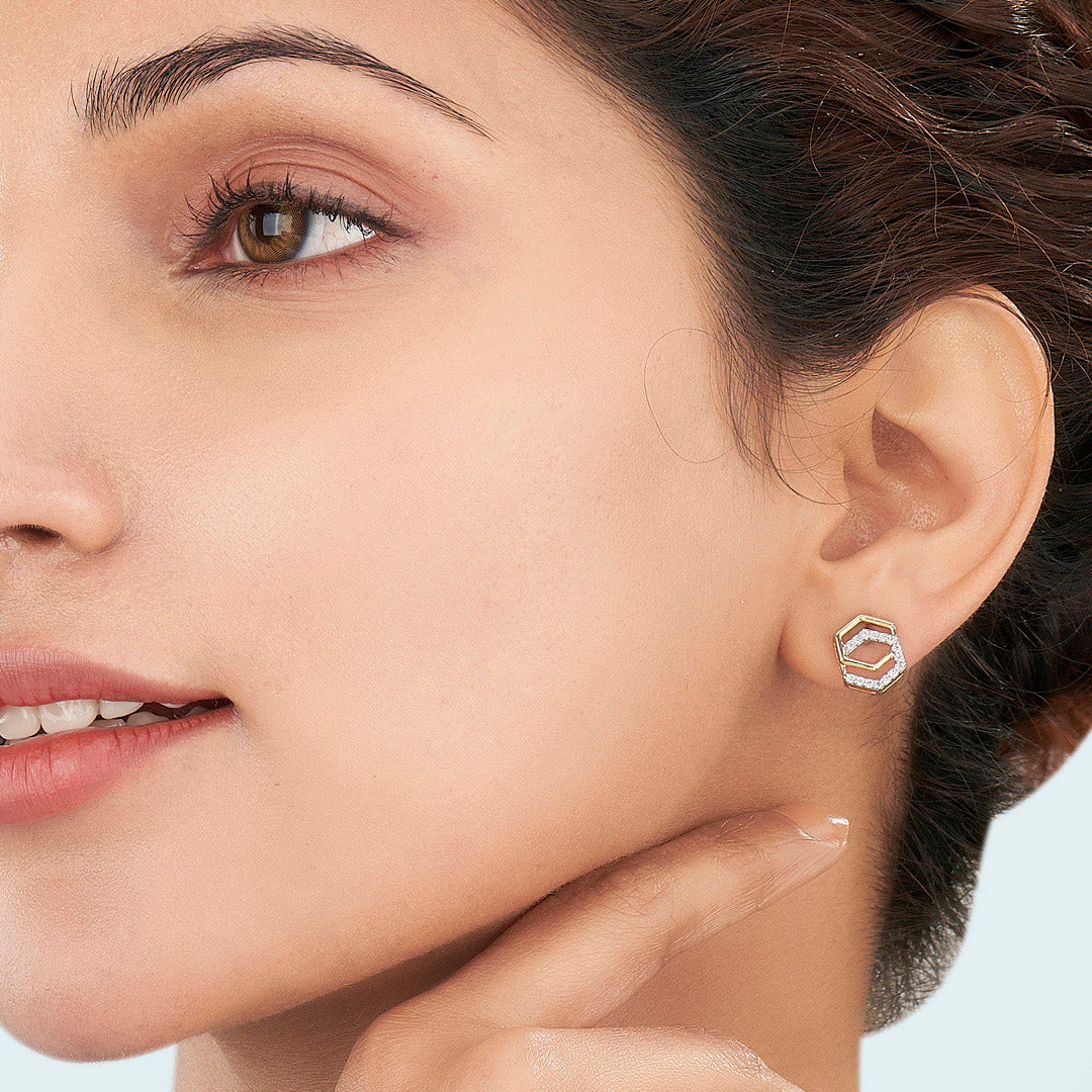 Geo Glitz Gold Stud Diamond Earring for Women