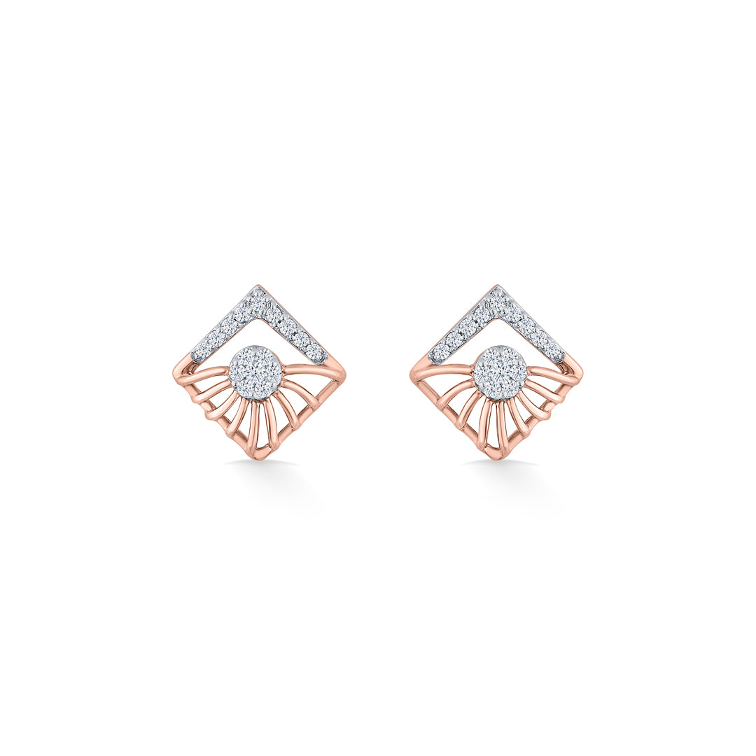 gleaming cube gold & diamond stud earring for women