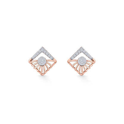 Gleaming Cube Gold & Diamond Stud Earring For Women