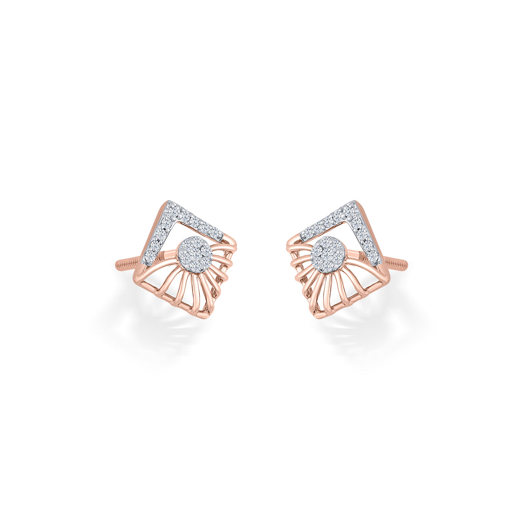 gleaming cube gold & diamond stud earring for woman