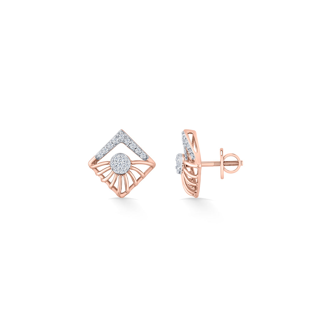 gleaming cube gold & diamond stud earring for woman