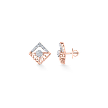 Gleaming Cube Gold & Diamond Stud Earring For Woman