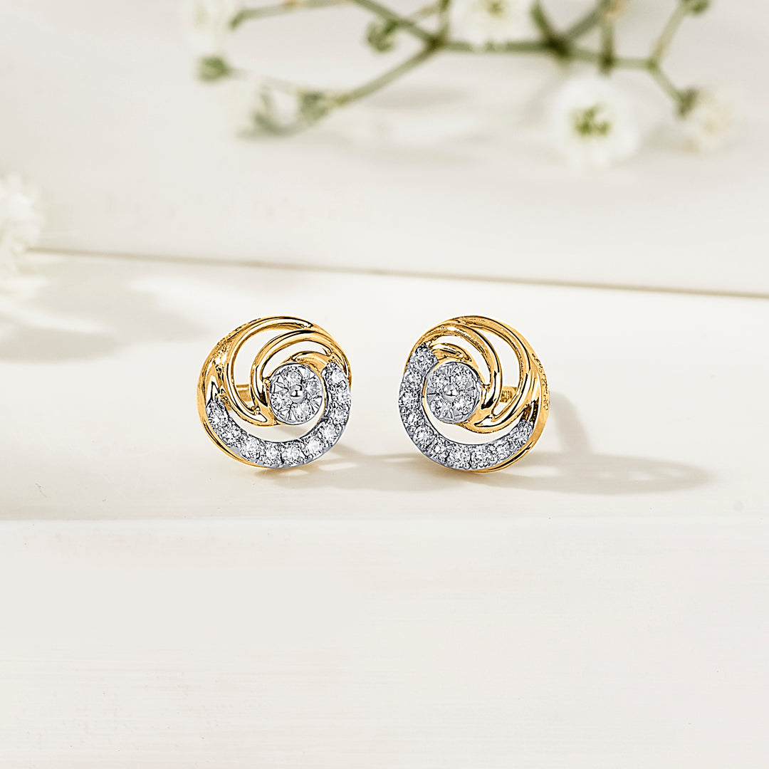 Orbiting Beauty Gold & Diamond Stud Earring For Women