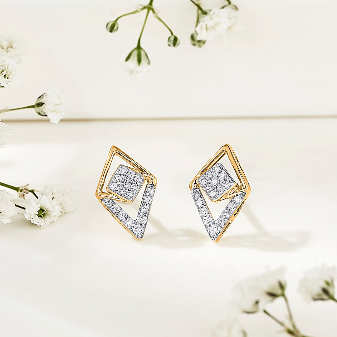 sparkle prism gold stud diamond earring for woman