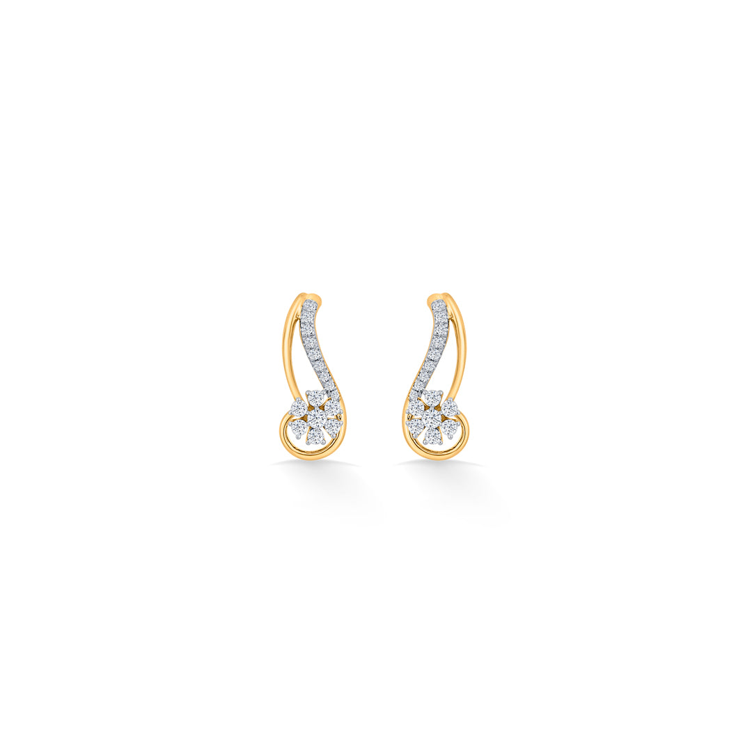 curvy bloom gold stud diamond earring for women