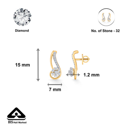 Curvy Bloom Gold Stud Diamond Earring for Woman