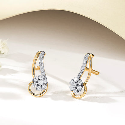 Curvy Bloom Gold Stud Diamond Earring for Woman