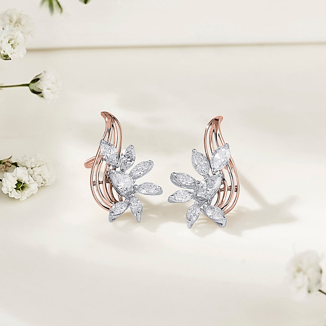 golden blossom gold stud diamond earring for woman