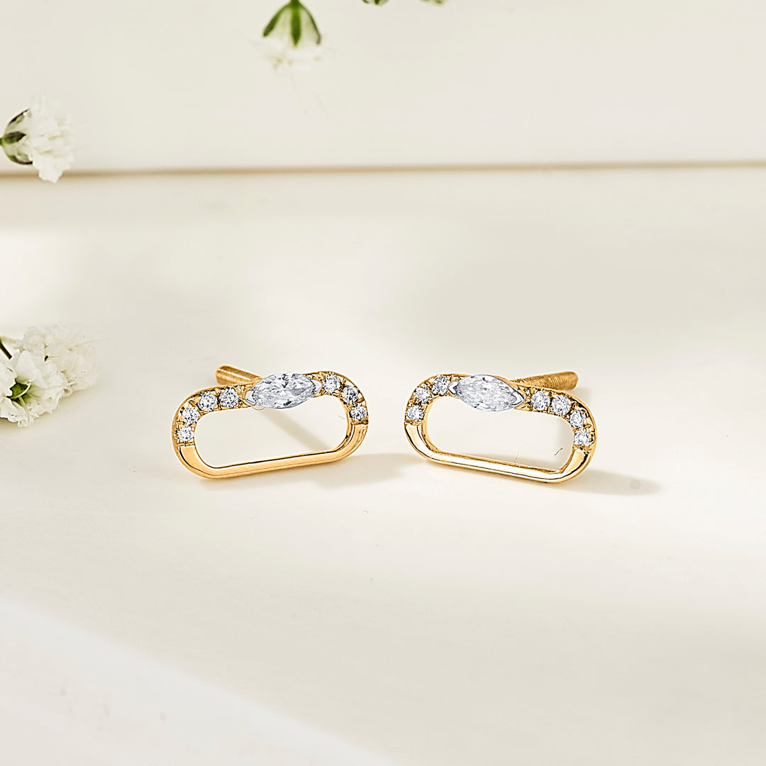 ovalith spark gold stud diamond earring