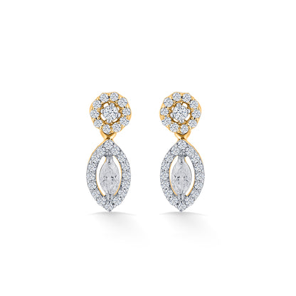 Elliptical Drop Gold Stud Diamond Earring for Women